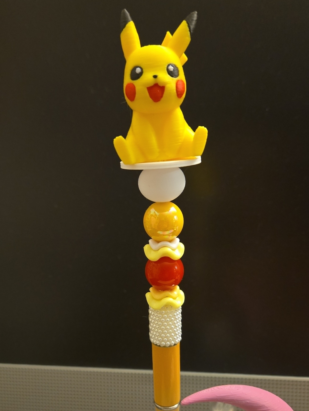 Hand Crafted Yellow Cartoon Animal Pencil Topper with Red Cheeks